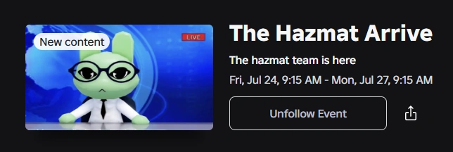The Hazmat Arrive Roblox event listing